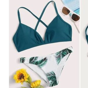 SHEIN Criss Cross Top & Palm Bottom